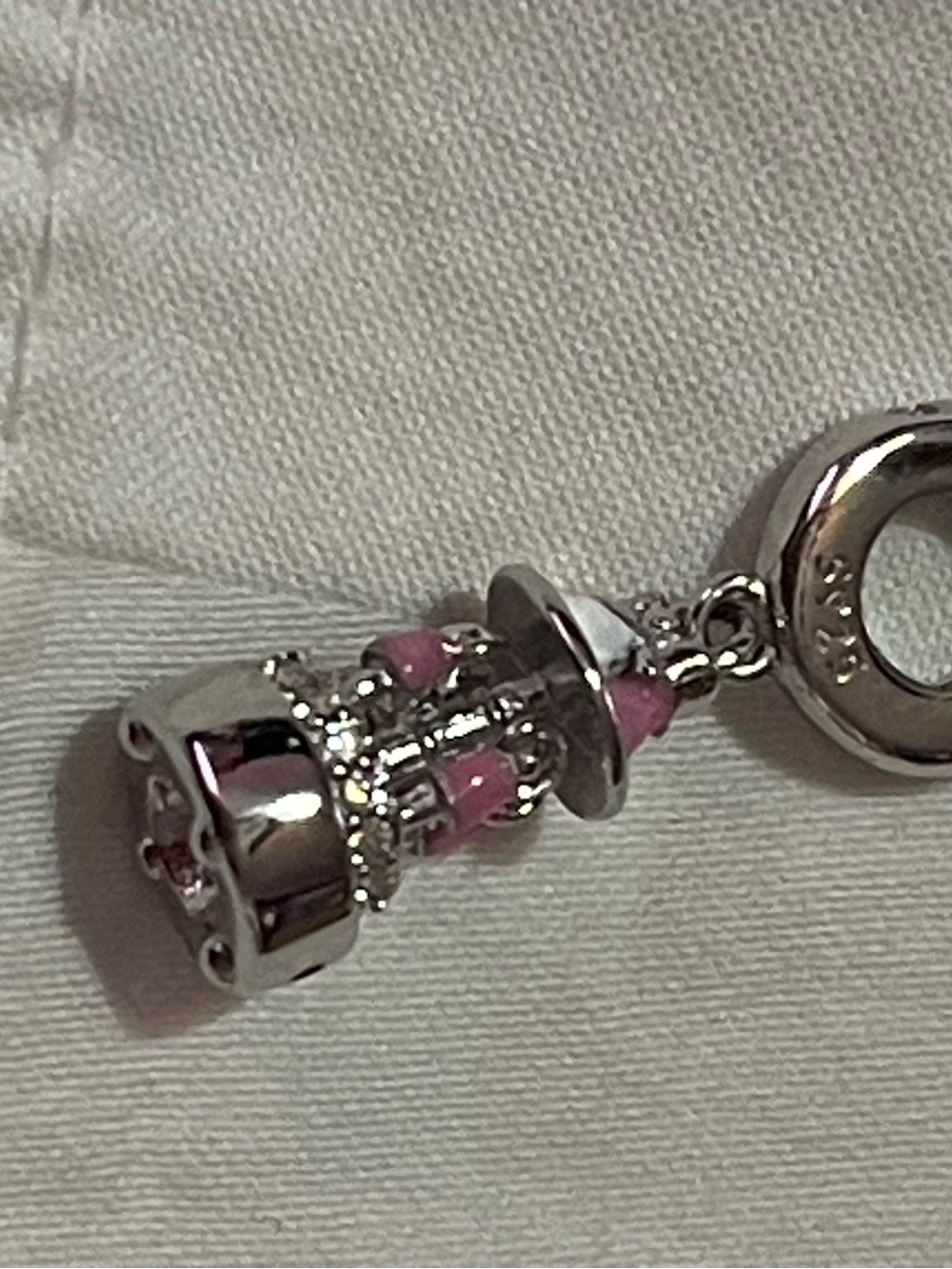 925 Sterling Silver Carousel Charm with Pink Enamel Accents - Picture 7 of 9